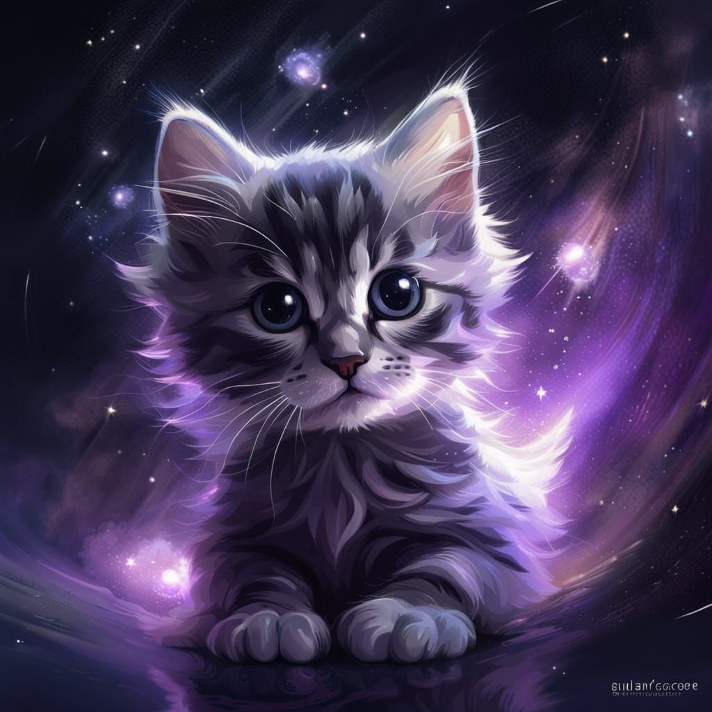 Astrophysical Kitten with Galaxy Stars, in Surrealcore Style