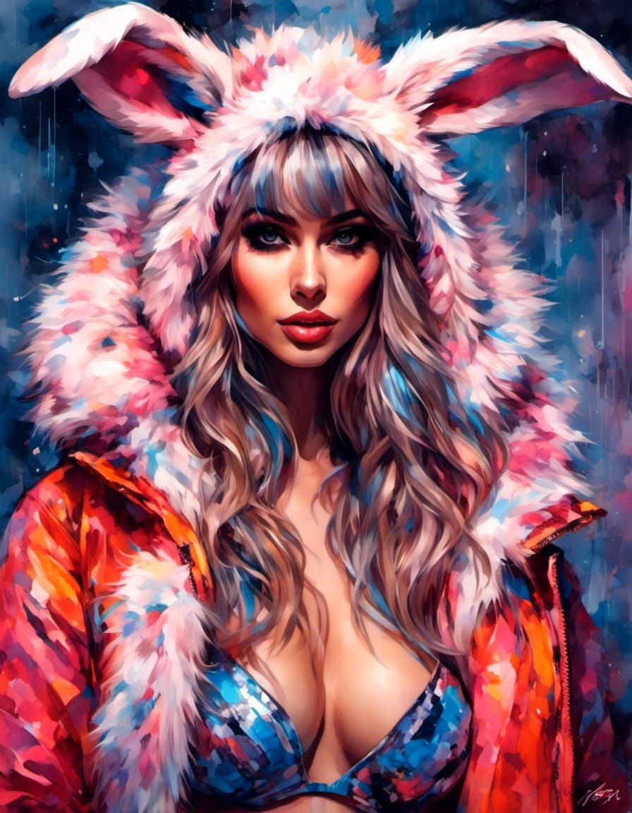 Viera Girl in Fur Bikini with Bunny Ears