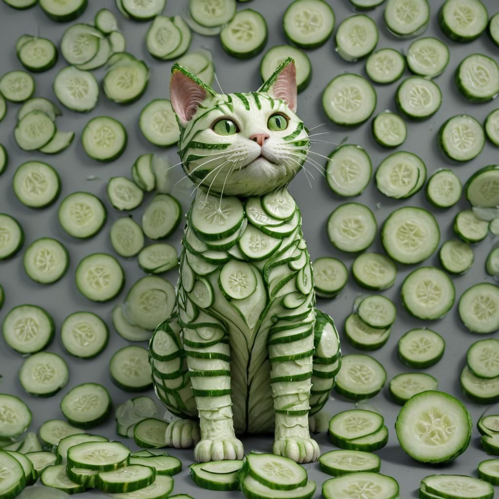 Cucumber Cat Sculpture in Detailed 3D Style