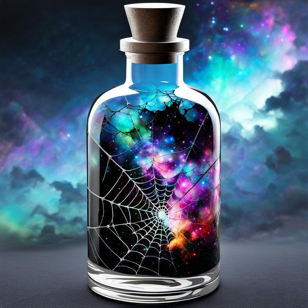Nebula in Crackle Glass Potion Bottle