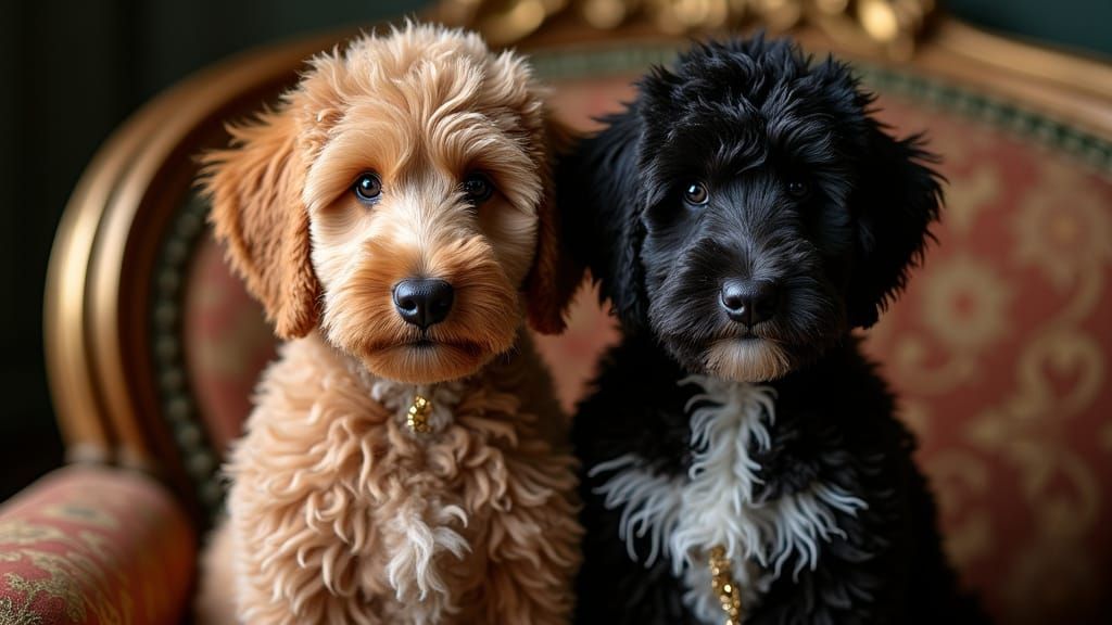 Labradoodles as British Royalty in Classic Portrait
