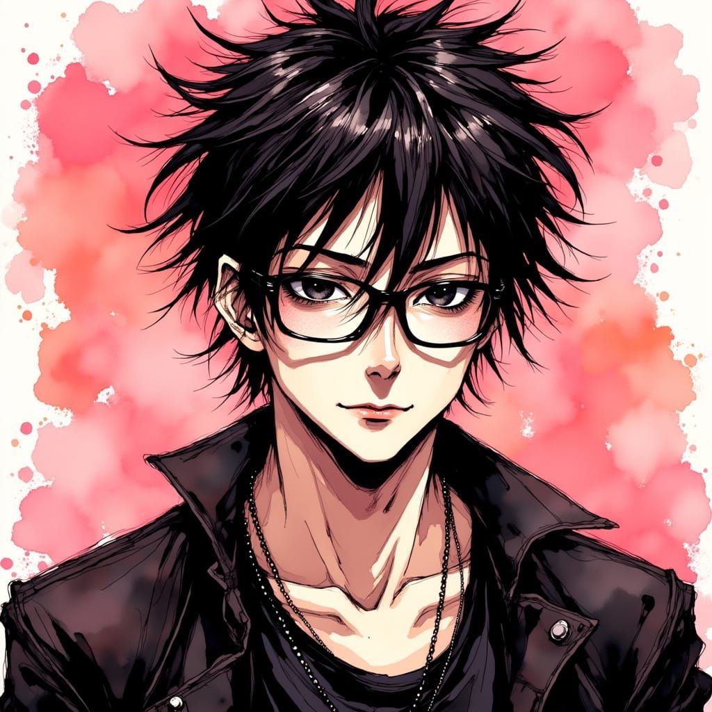 Handsome Punk-Rock Man in Anime Key Visual Style