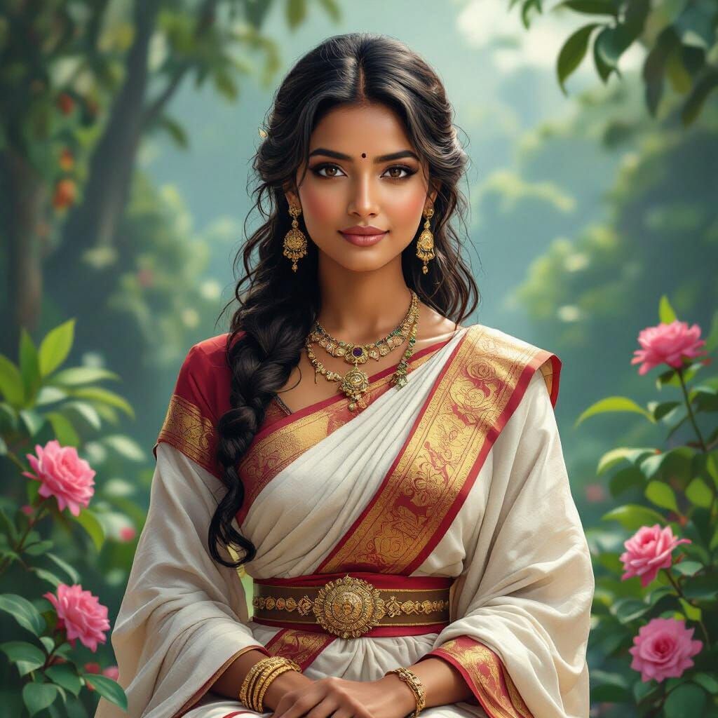 Serene Tamil Woman in Detailed Matte Painting