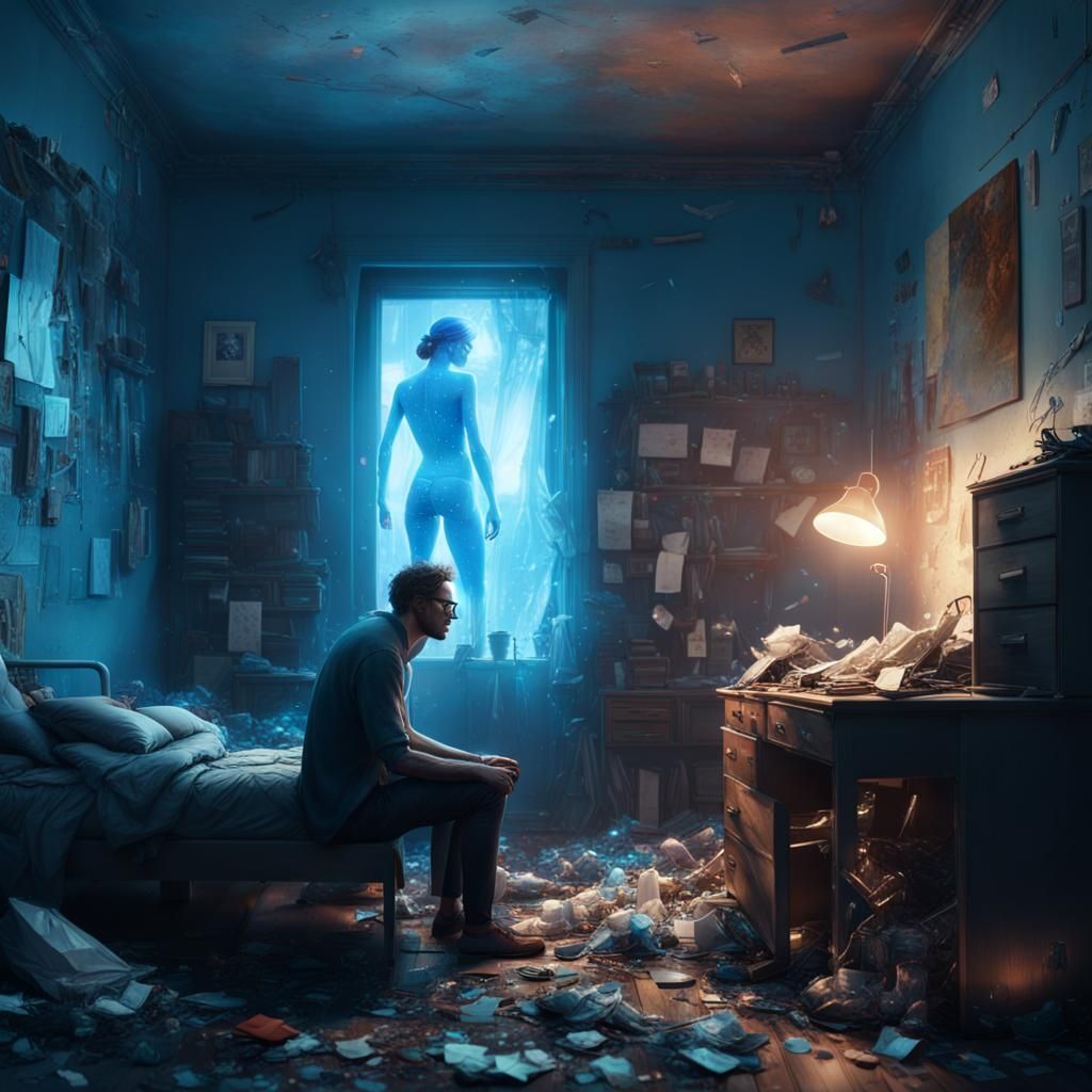 Lonely Man Watches Spectral Dancer: Fantasy Art