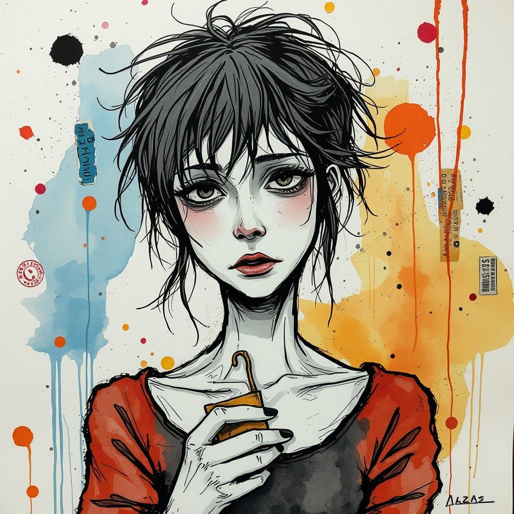 Woman in Expressive Lines, Basquiat & Schiele Inspired