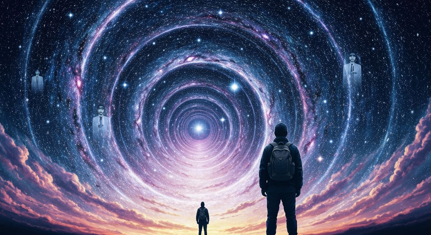 Psychonaut Traveler Under Swirling Galactic Sky