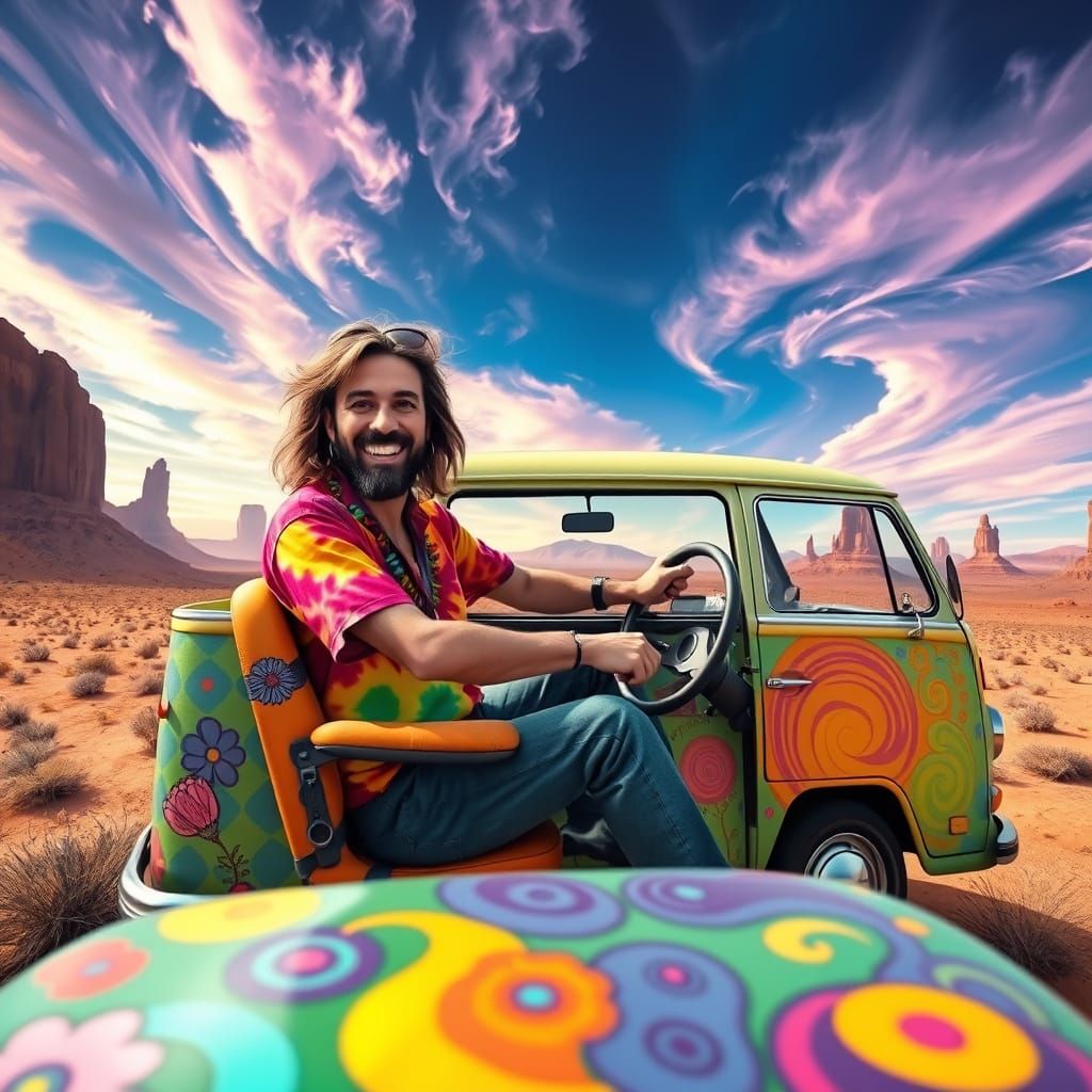 Psychedelic VW Bus Trip Through Desert Canyon
