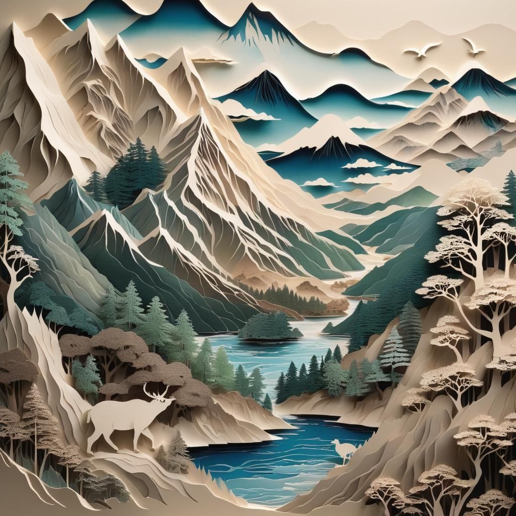 Paper-Cut Landscapes: Mountains, Oceans, and Animals