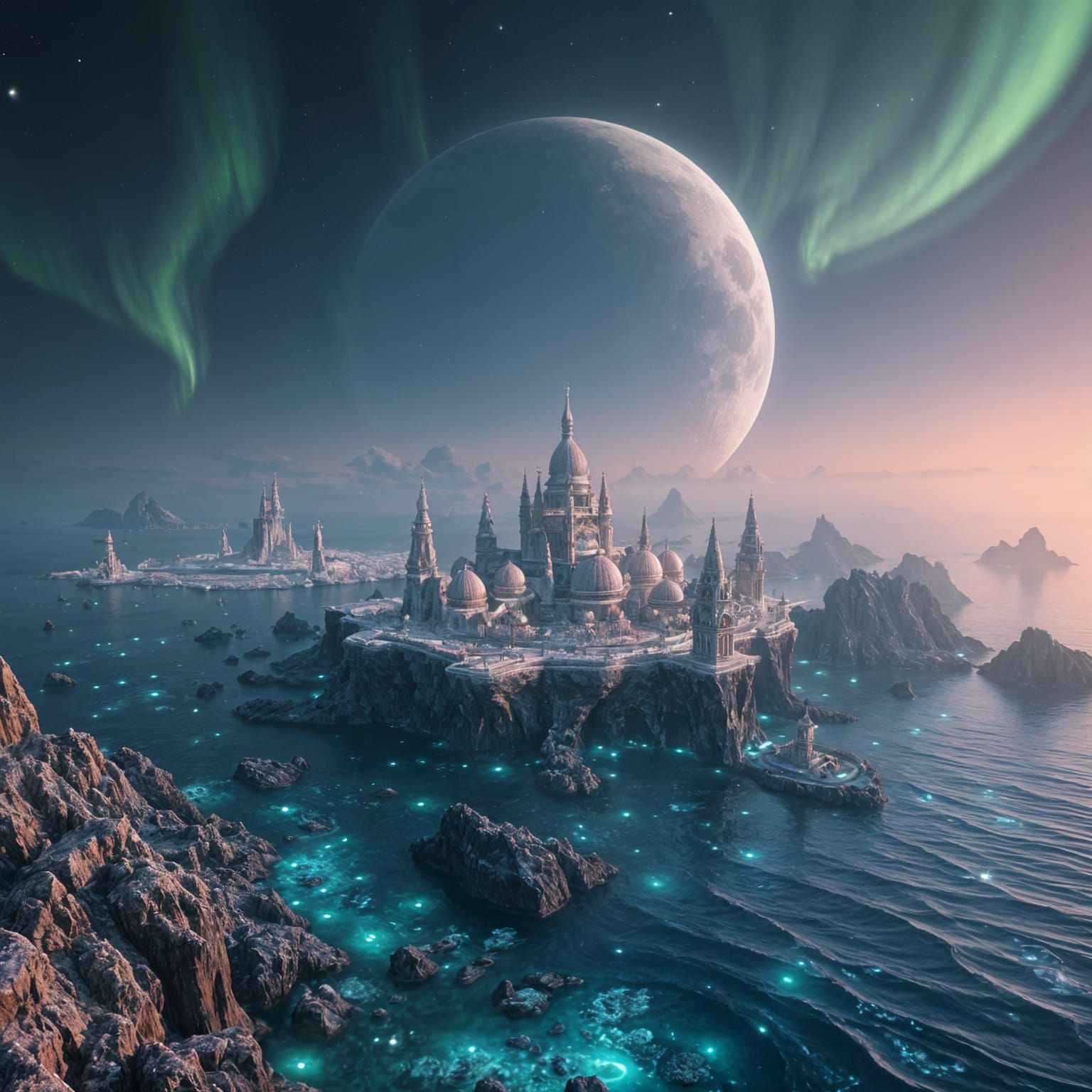 Atlantean Moon: Crystalline Cities and Bioluminescent Seas