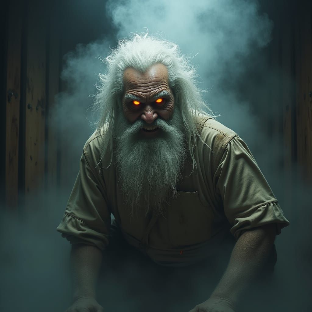 Menacing Russian Banya Spirit in Beksiński-Giger Style