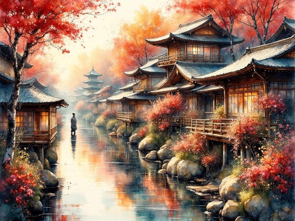 Kyoto Geisha District at Misty Dawn