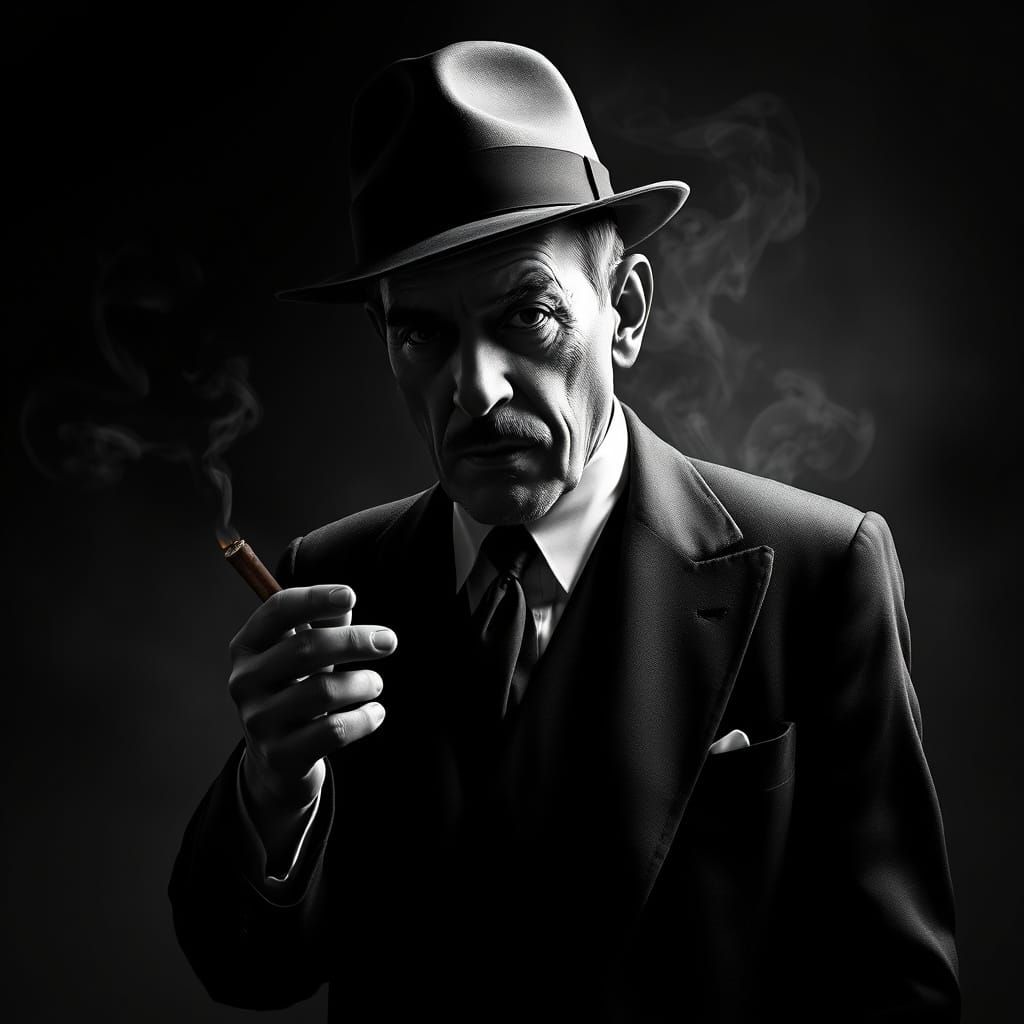 Classic Gangster Portrait in Film Noir Style