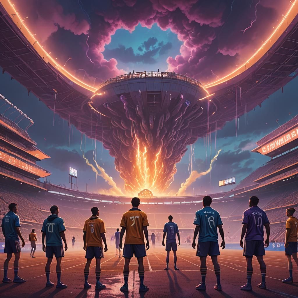 United Athletes in Futuristic Stadium: Concept Art