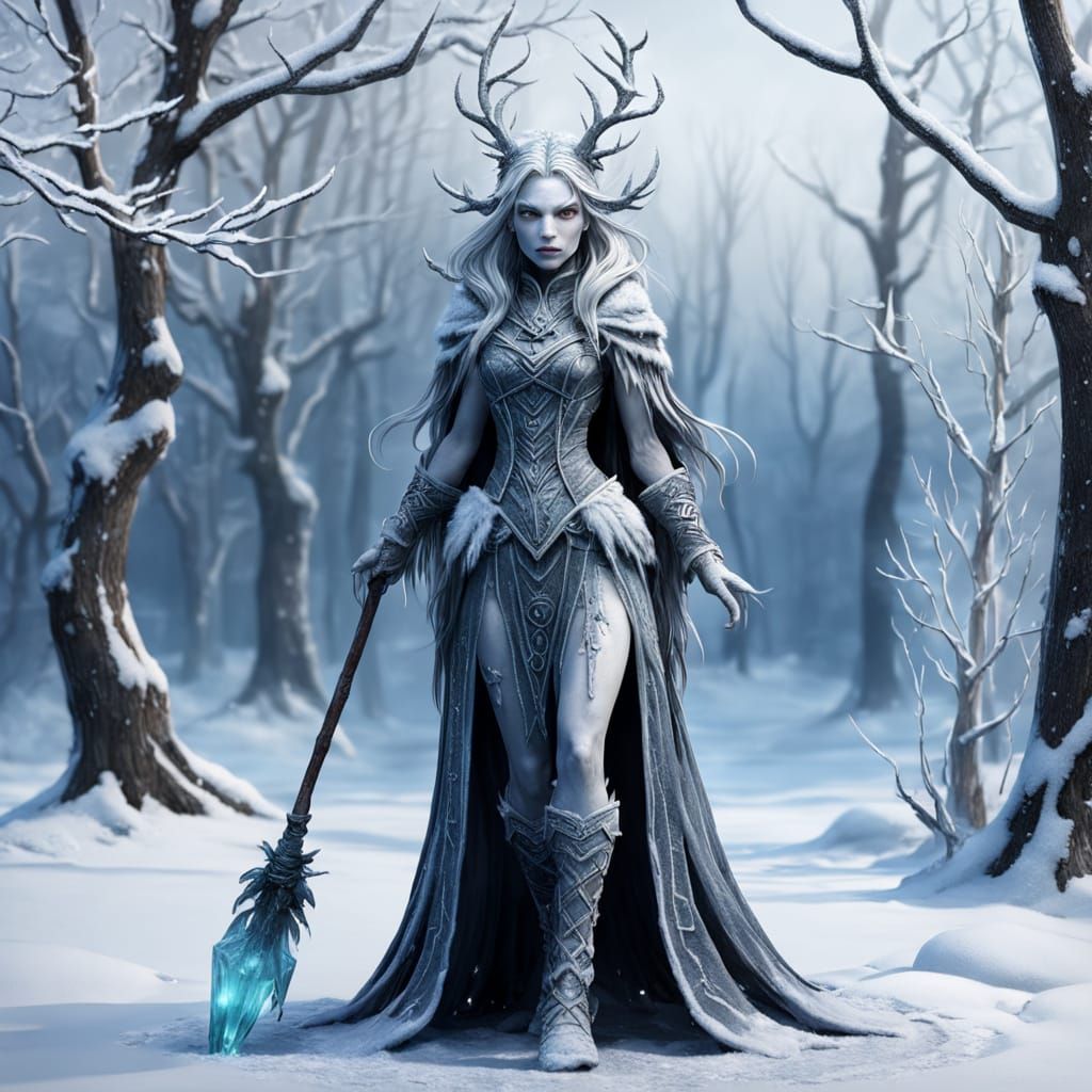 Ice and Snow Winter Witch Sculpture
