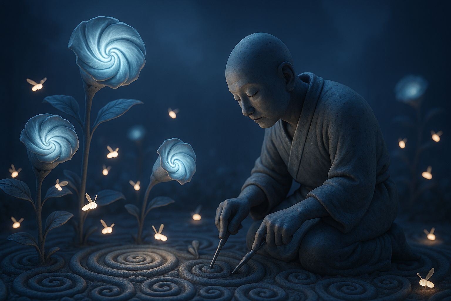 Tranquil Clay Garden at Night in Unreal Engine 5