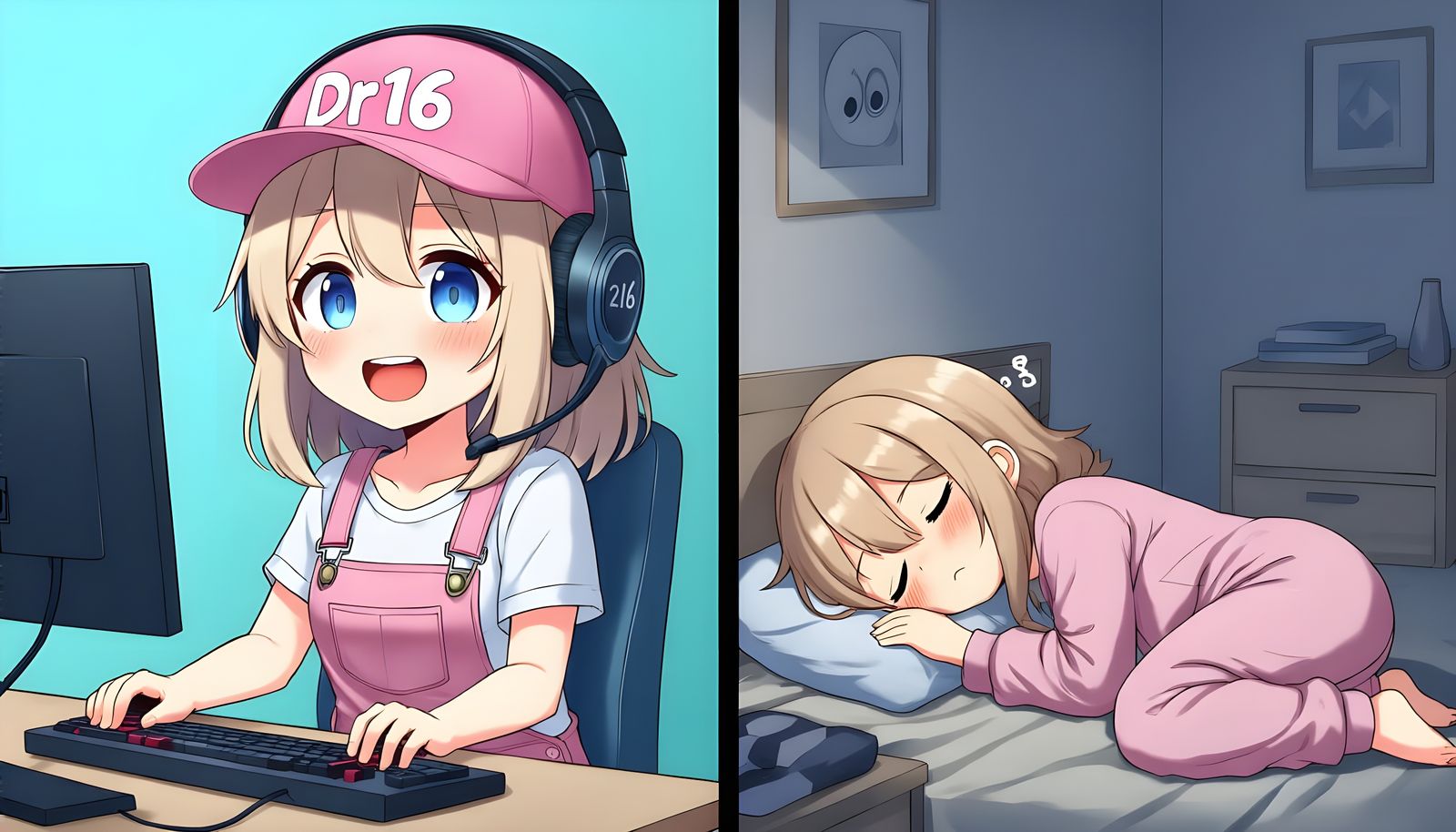 Chibi Streamer: Gaming and Sleeping in Anime Style