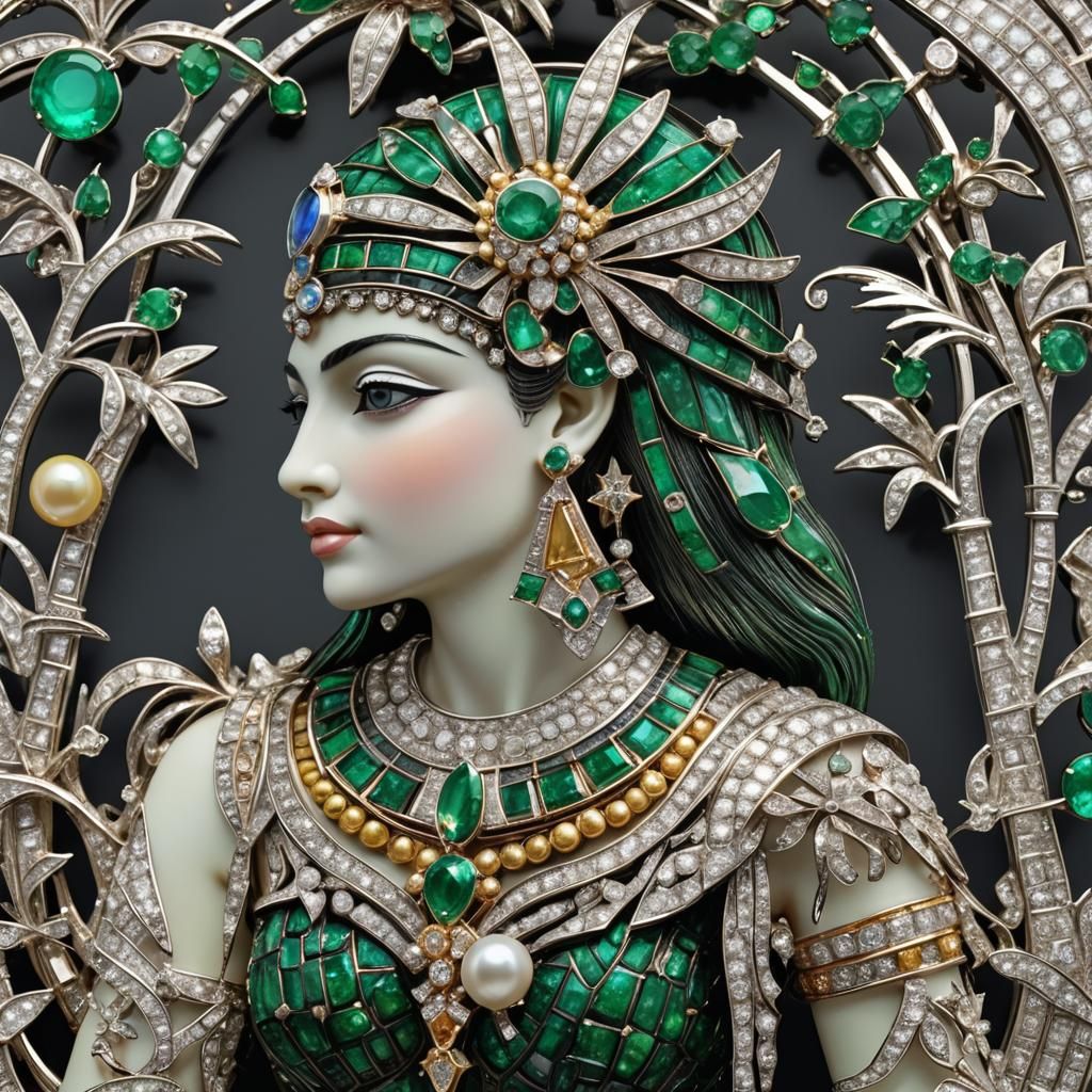 Egyptian Princess Brooch in 3D Platinum