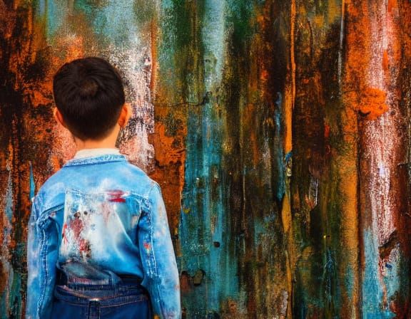 Eerie Oil Painting of Child with Creepy Crayon Drawing