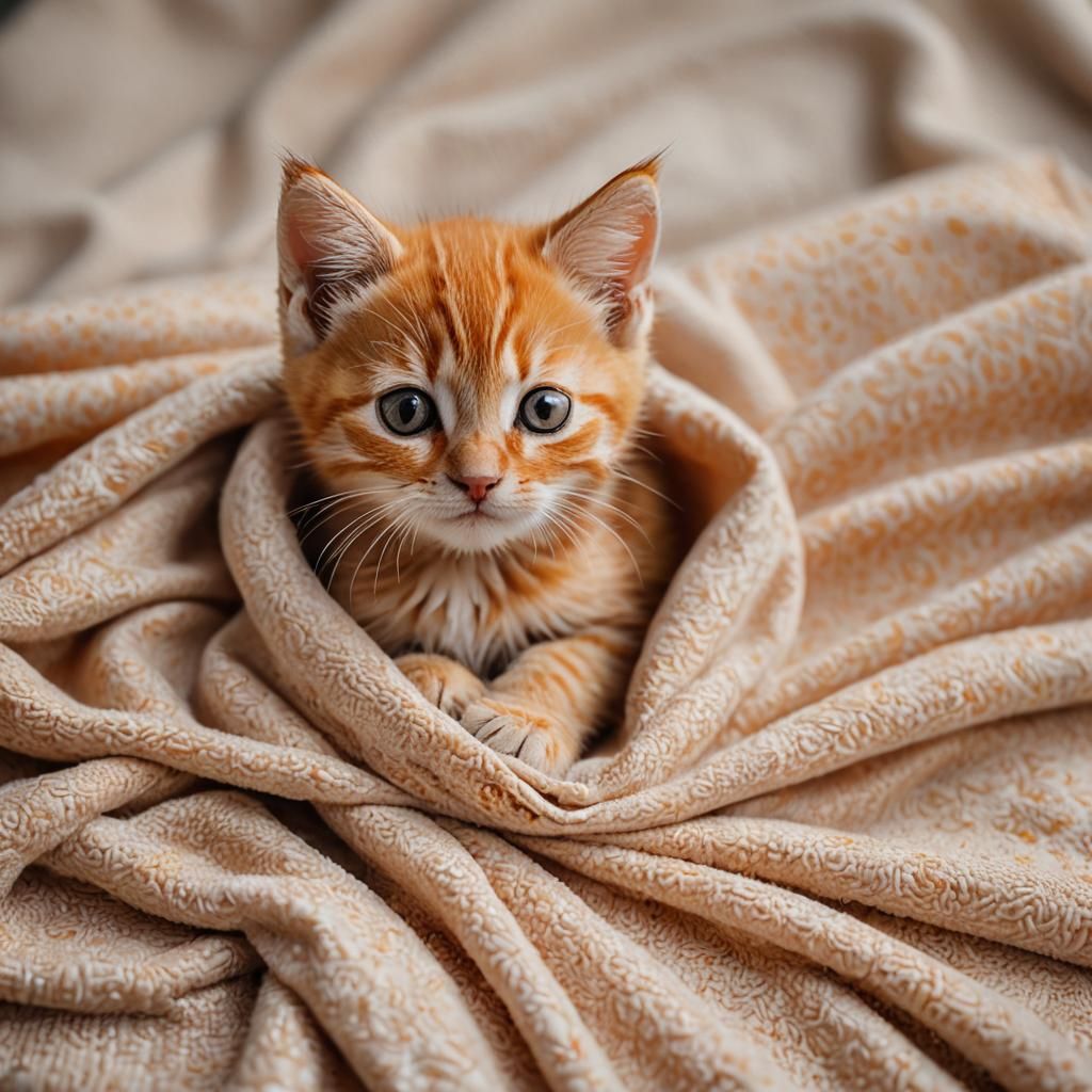 Cute Orange Kitten Wrapped in Blanket