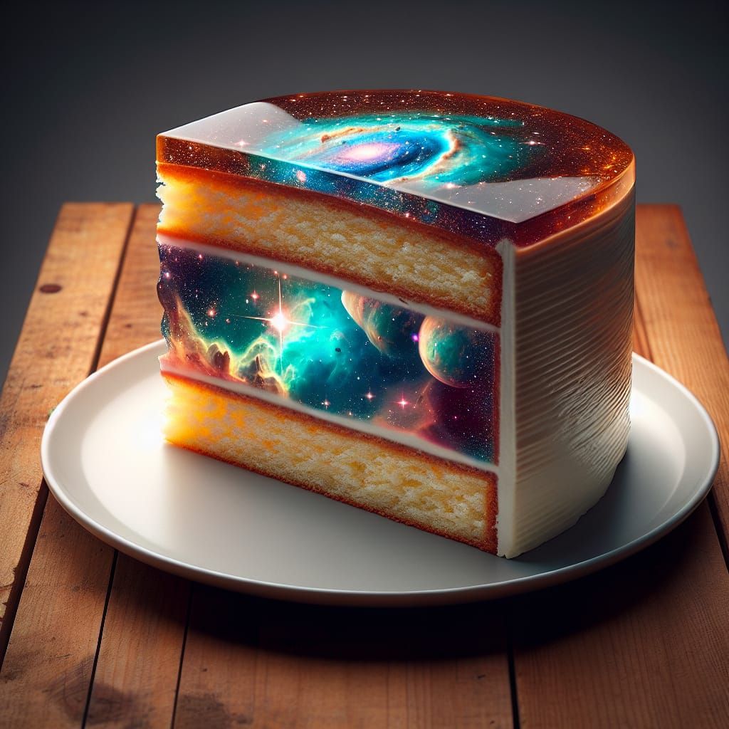 Cosmic Galaxy Cake Slice: Hyperrealistic Dessert