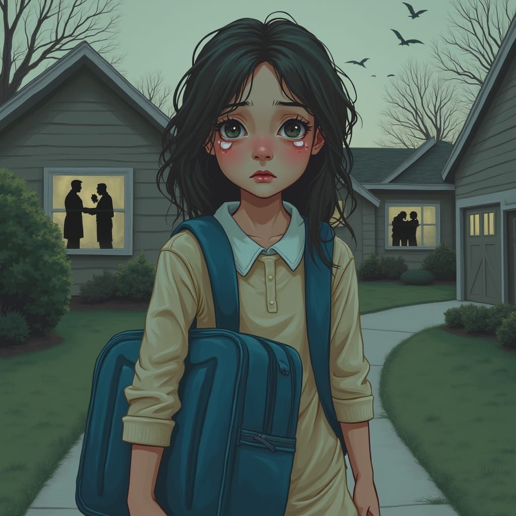 Melancholy Girl Running Away From Home