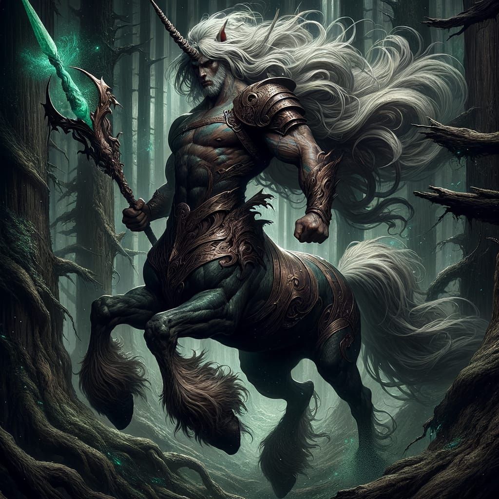 Dark Fantasy Centaur Warrior with Jade Spear