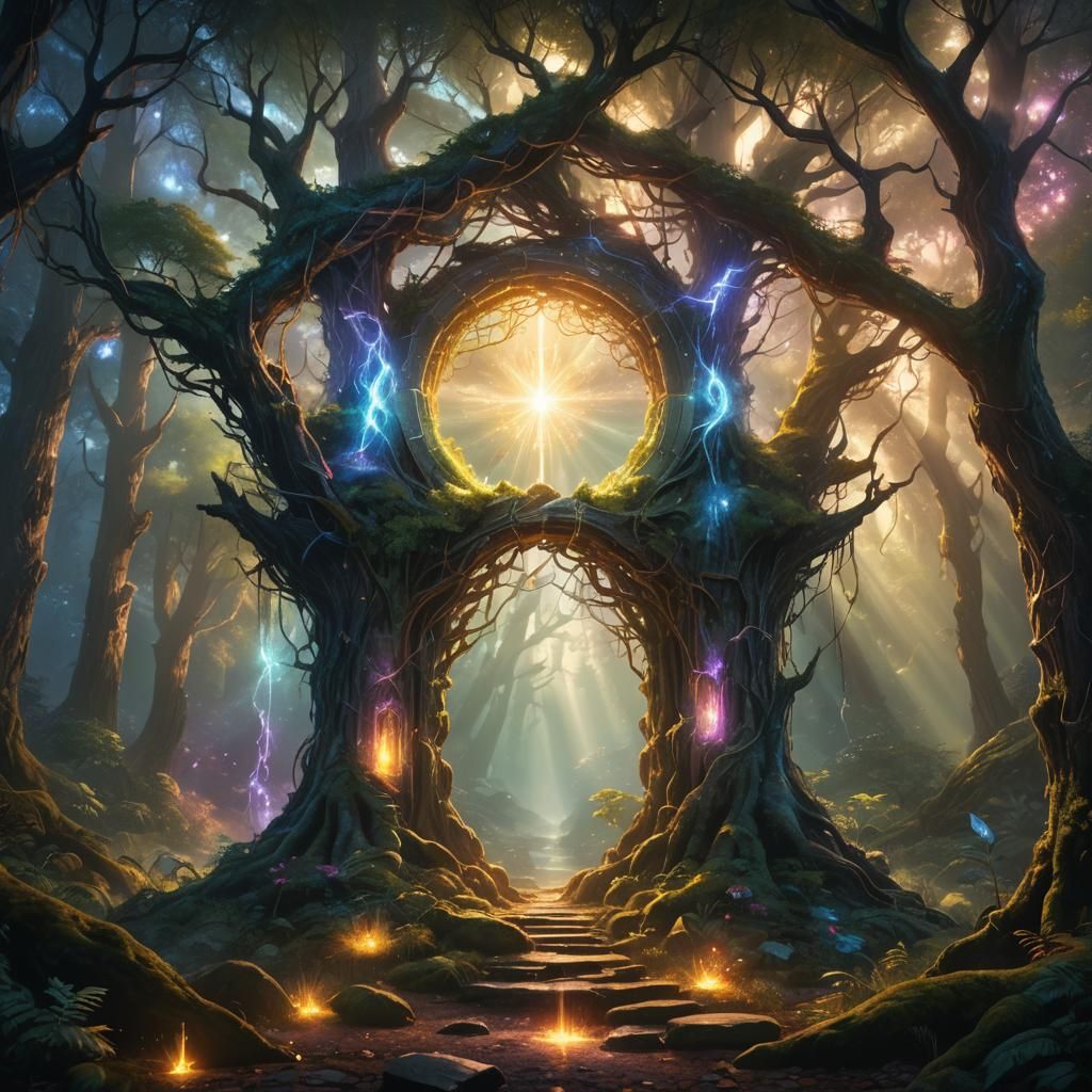Mystical Portal in Ancient Forest: Fantasy Concept Art