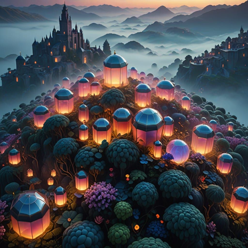 Ethereal Dreamscape: Floating Geometry in Vibrant Mist