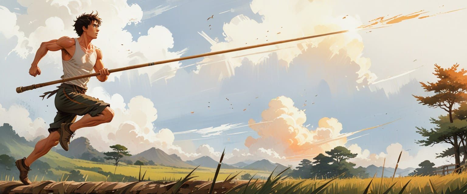 Handsome Young Elf Pole Vaulter in Motion