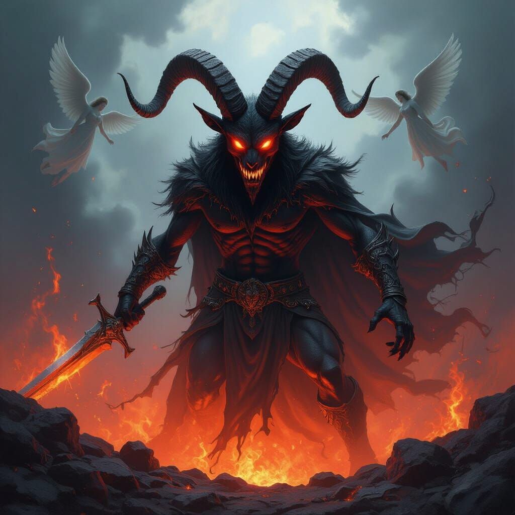 Demonic Warrior Emerges from Lava in Dark Fantasy Style