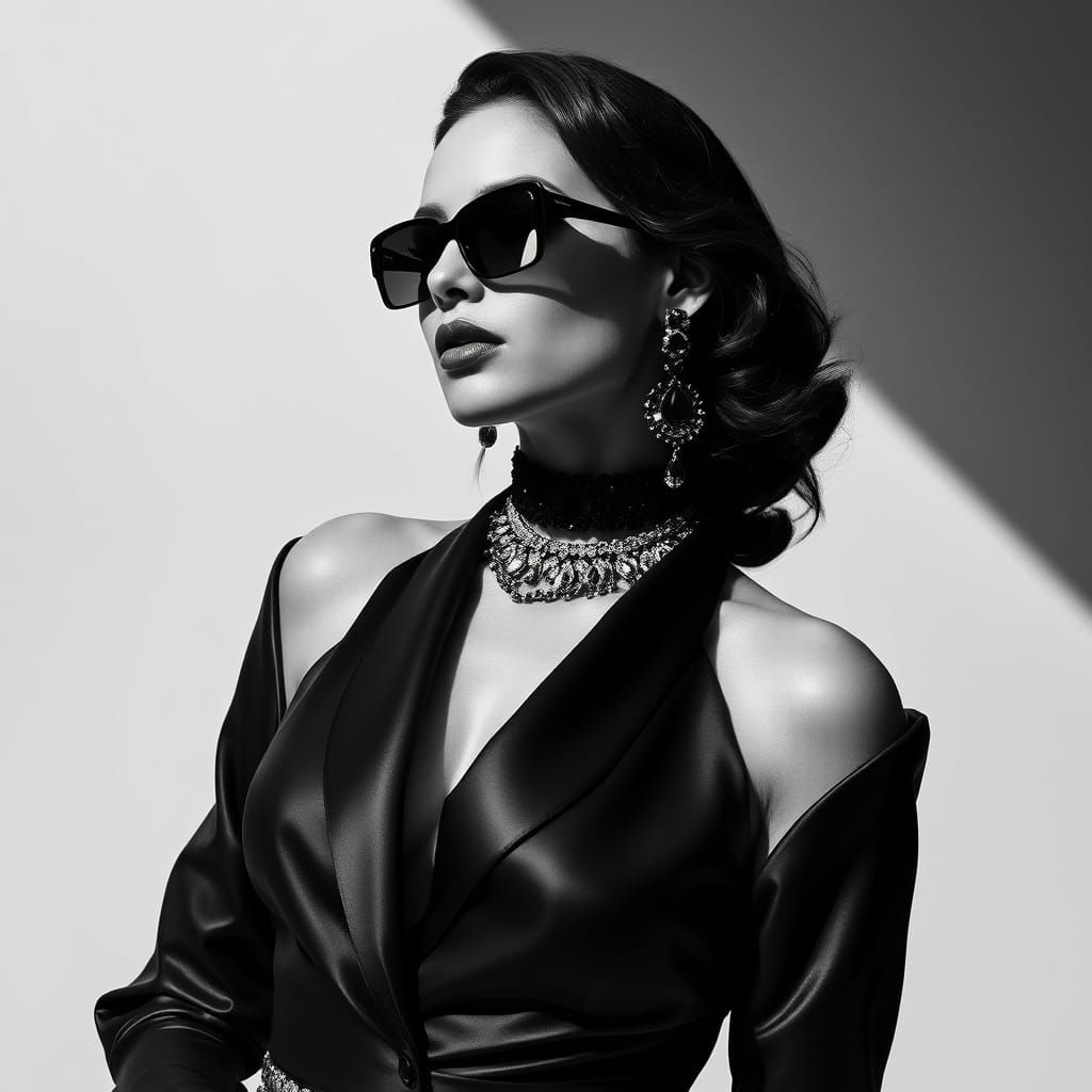 Haute Couture Model in High-Contrast Black and White