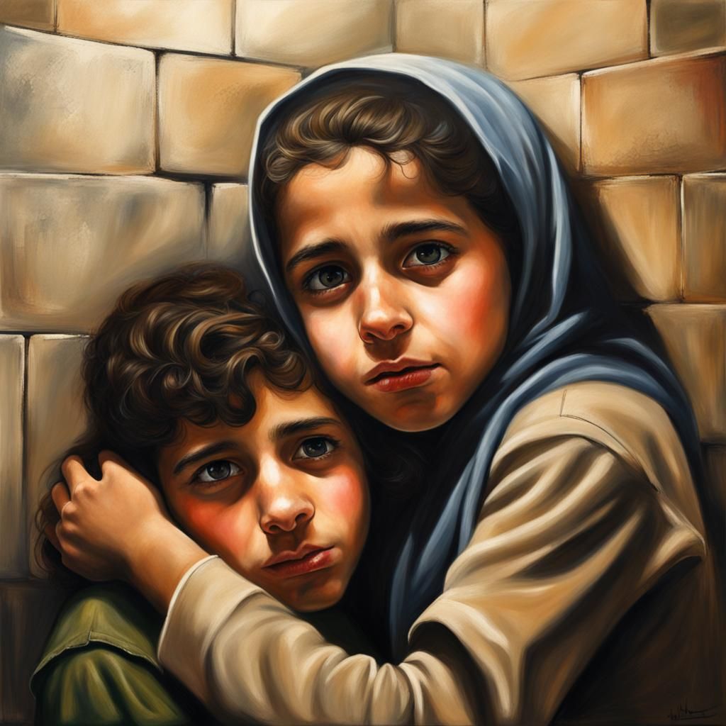 Vulnerable Children Embrace in Bomb Shelter