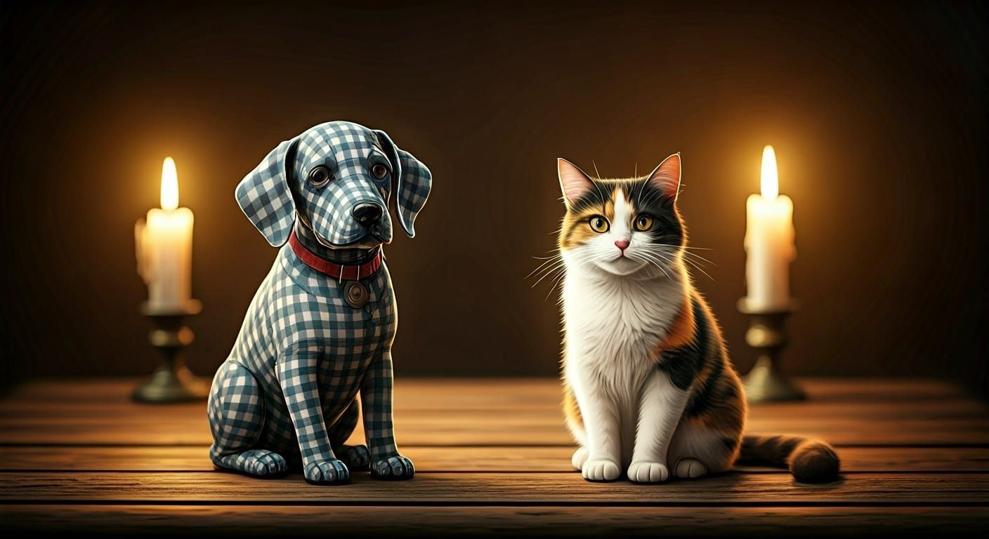 Whimsical Animal Pair in Warm Candlelight