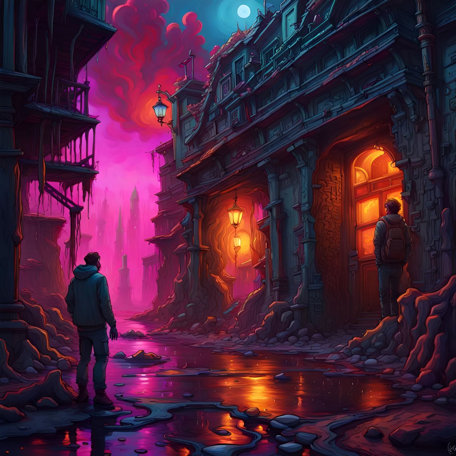 Dark Strangers: Detailed Cyberpunk Matte Painting