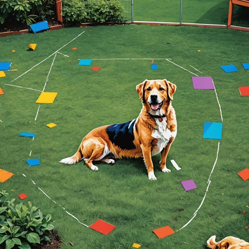 Dog Playing: Pop Art Screen Print in 8K