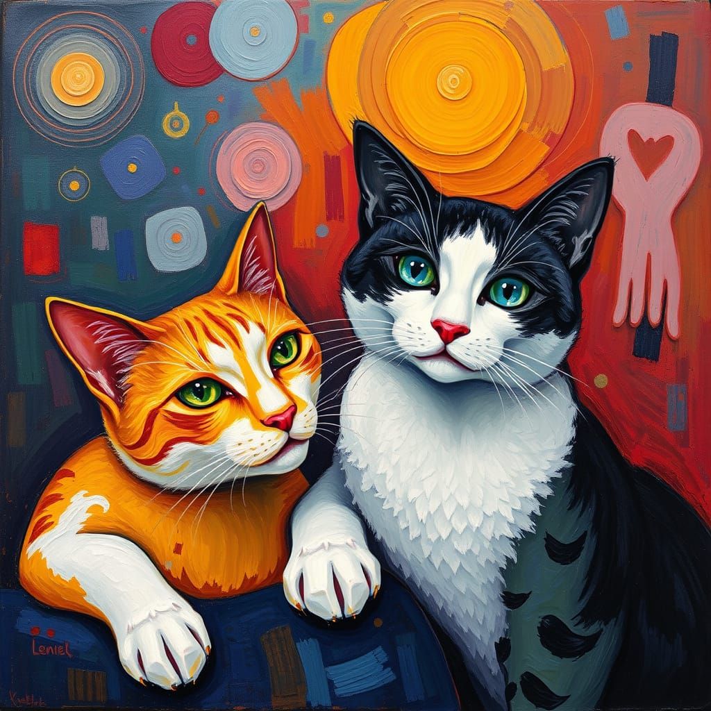 Abstract Cats Inspired by Surrealism and Impressionism