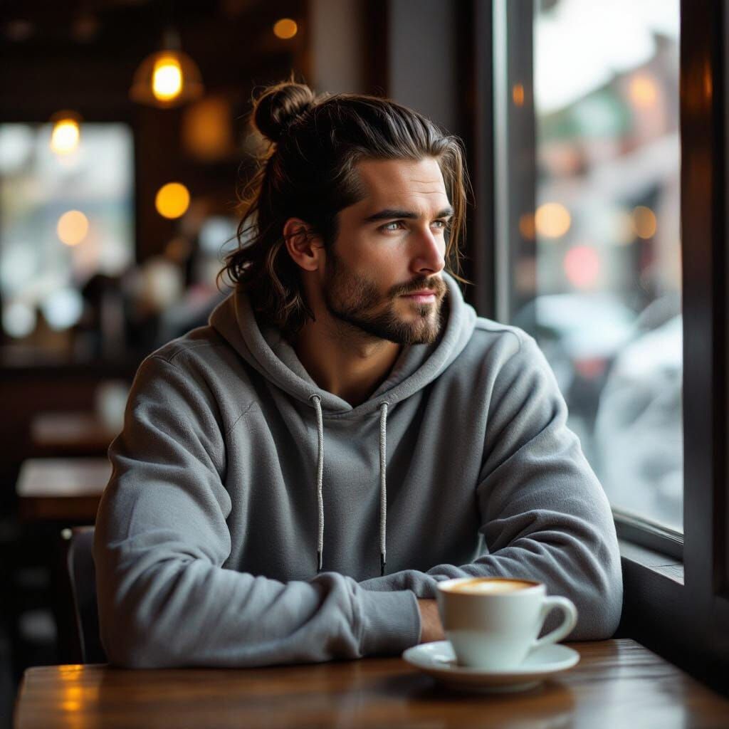 Man Bun Coffee Shop Cinematic Shot