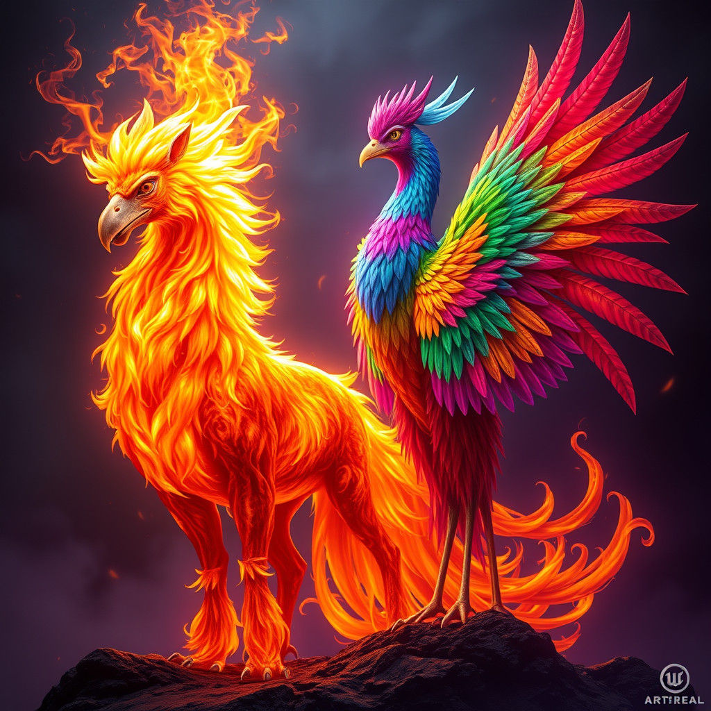 Majestic Fire Steed and Phoenix in Fantasy Concept Art