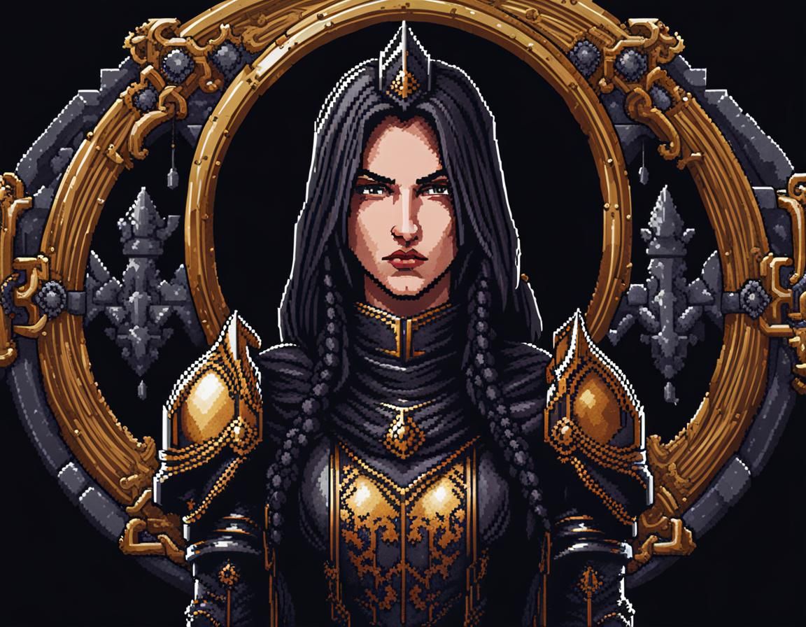 Gothic Knight Portrait in Pixel Art Style
