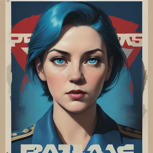 Vintage Propaganda Poster with Face in Blue Tones