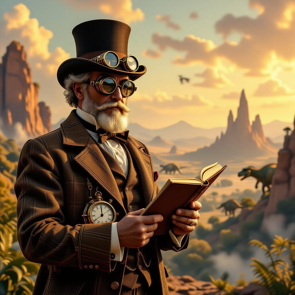 Jules Verne and a Lost World, in Steampunk Style