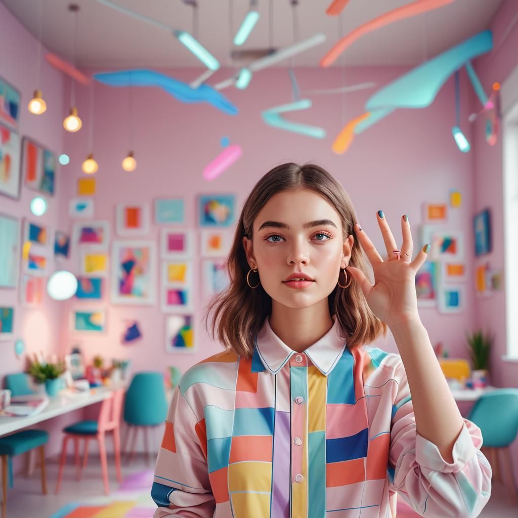 Preppy Girl Portrait in Vibrant Digital Painting Style