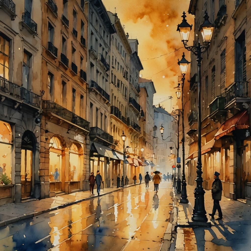 Streetlight Shadows: A Watercolor in 3D Style