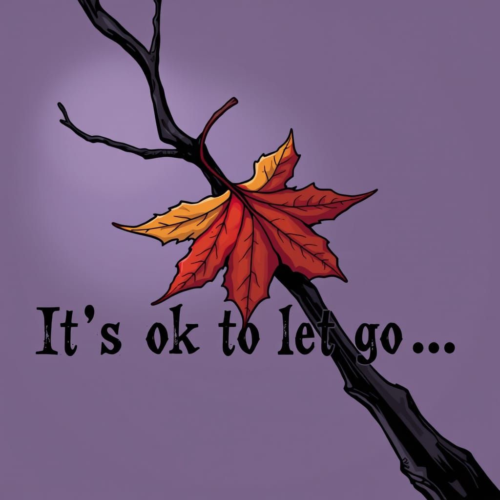 Lone Autumn Leaf Clings to Branch in Emo Goth Style