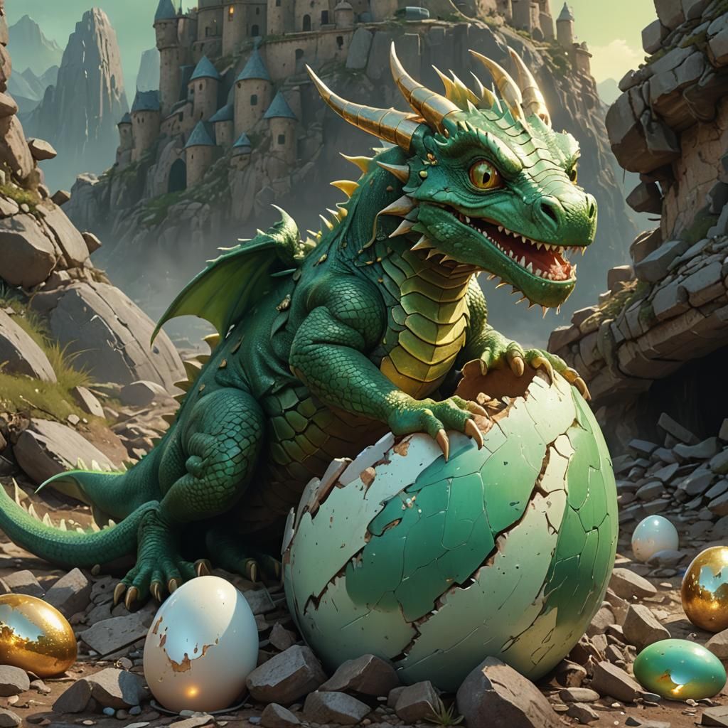 Green Dragon Hatching: Fantasy Matte Painting