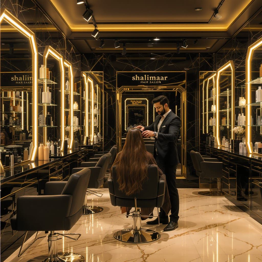 Elegant Black and Gold Luxury Hair Salon Interior