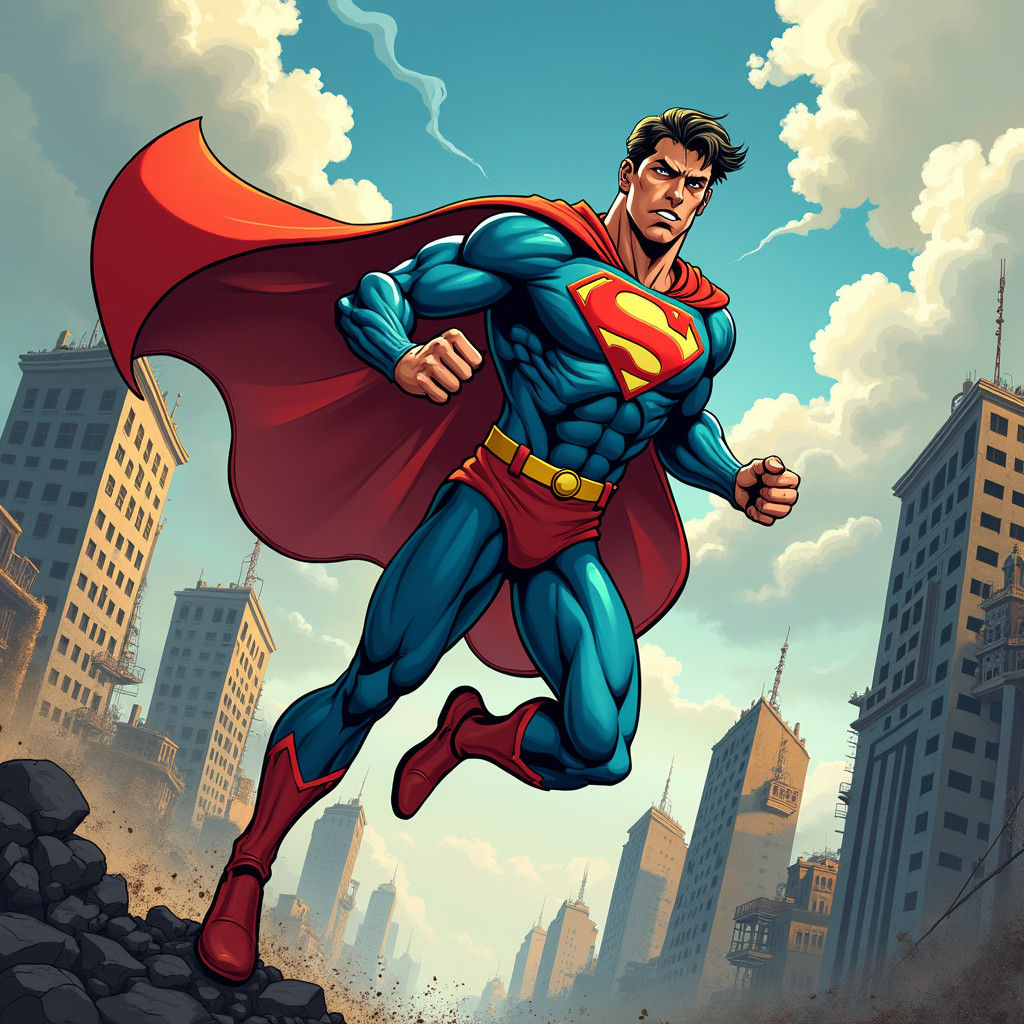Heroic Character in Action Pose, Comic Style Illustration