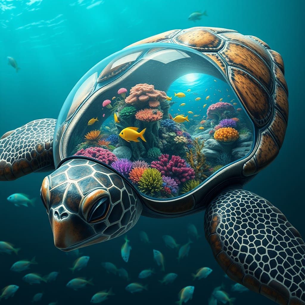 Glass Dome Turtle: Underwater World in Hyperrealism