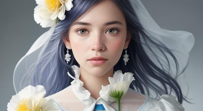 Floral Wedding Dress Portrait in Studio Lighting