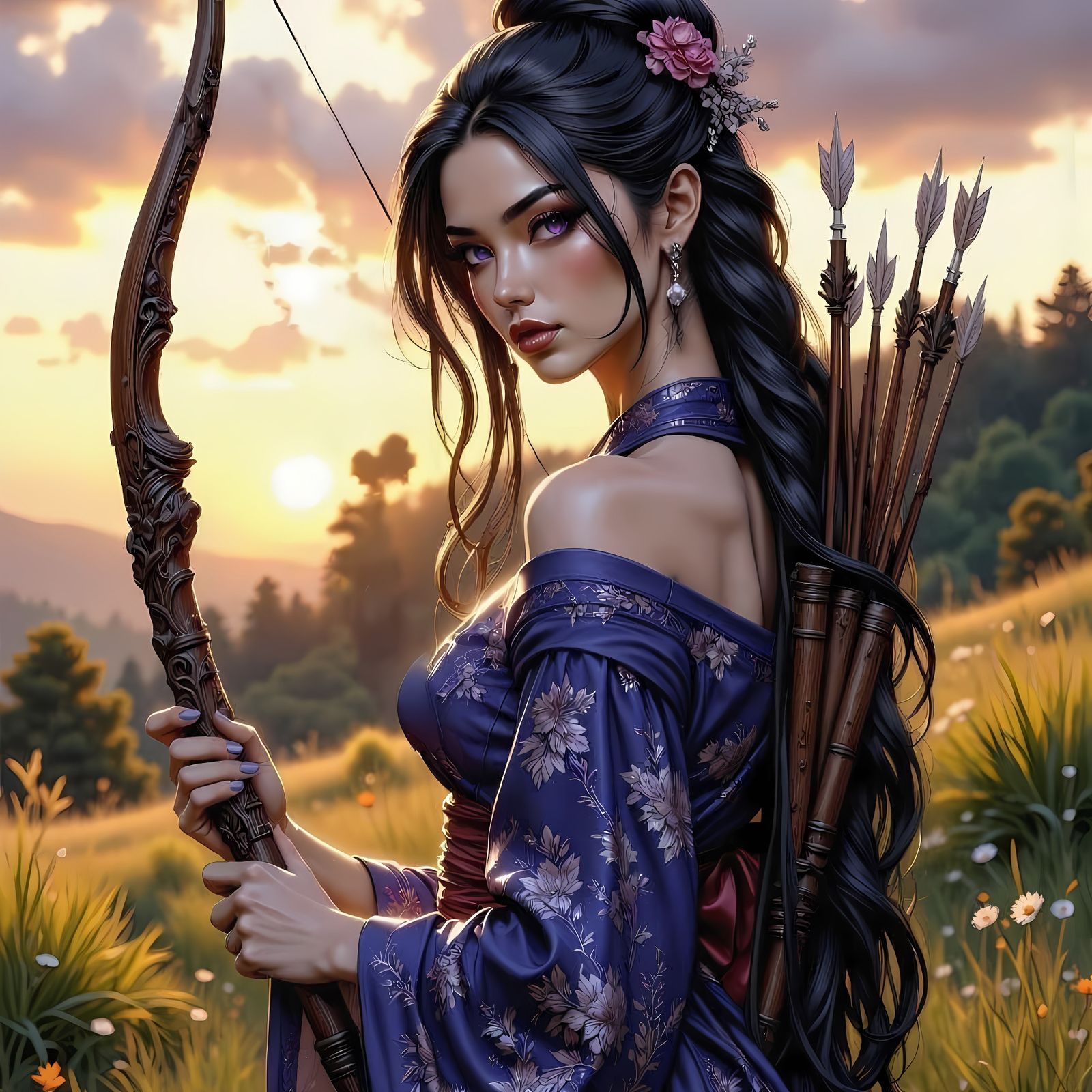 Serene Maiden in Traditional Miko Robes, Elegant and Enchant...